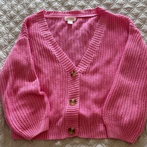 Cat & Jack Bright Pink V-Neck Button-Front Cardigan